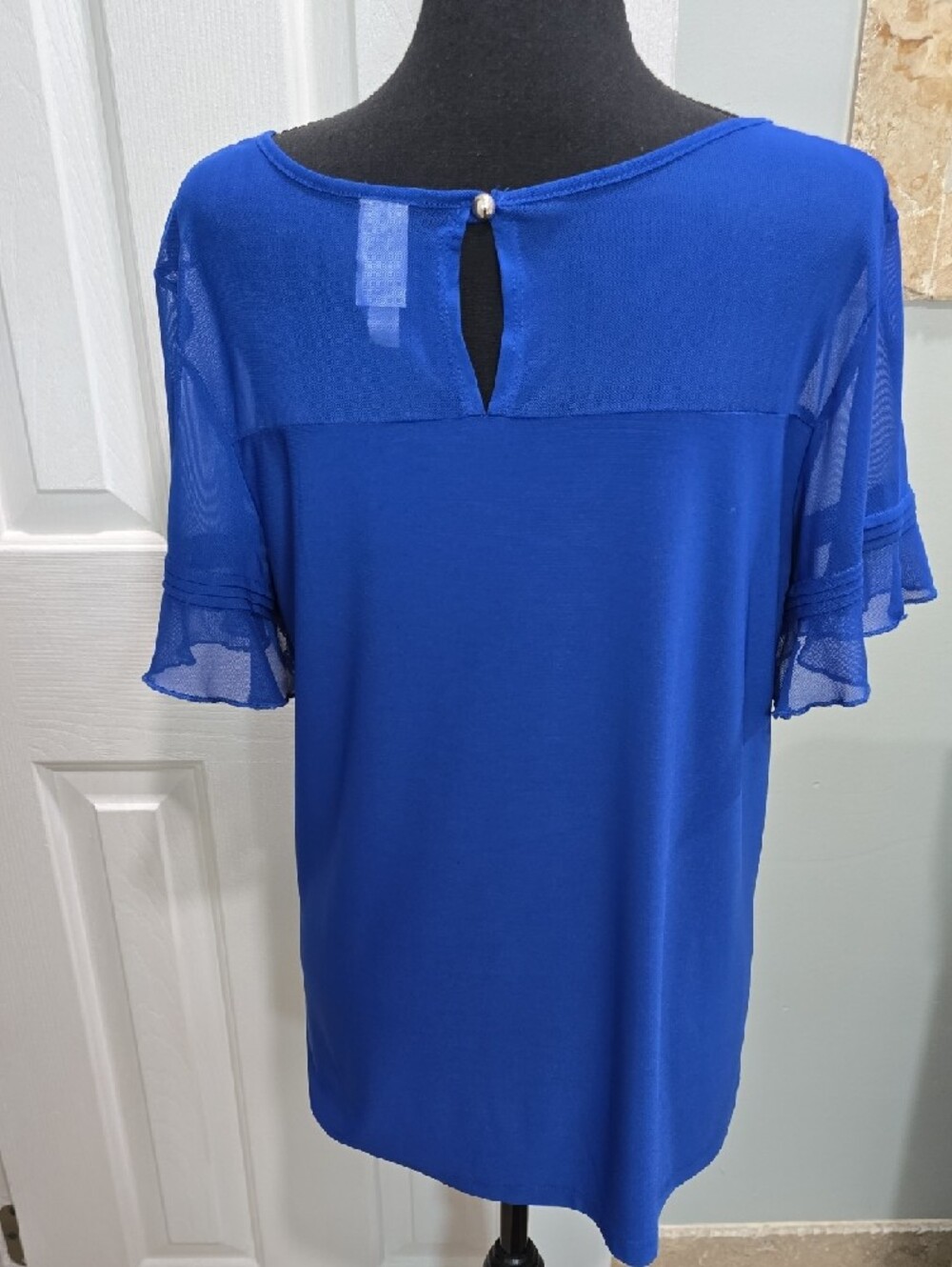 Per Seption Blue Mesh Sleeve Scoop Neck Top Size L - Picture 6 of 11